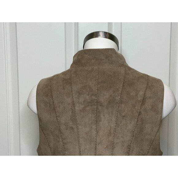 BCBG Max Azria Khaki Brown Faux Suede Asymmetrical Button-Up Vest, Size M - Picture 6 of 9